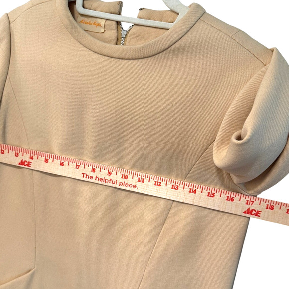 Vintage 60s Mod Wool Shift S Dress Abe Schrader Nicholas Ungár Minimalist Beige - Picture 6 of 9